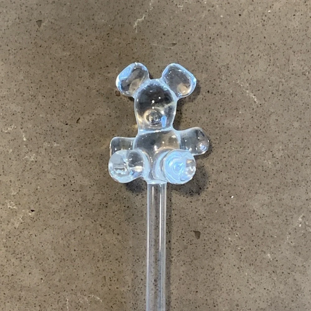 Last One! NWOT Vtg Princess House Crystal Glass Teddy Bear Swizzle Stick Stirrer